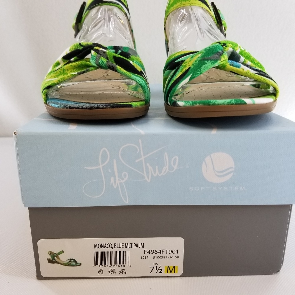 LIFESTRIDE Monaco Green Blue Palm Sandals Sz 7.5 M - Picture 5 of 8